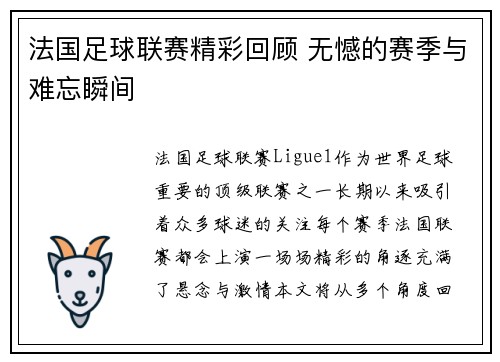 法国足球联赛精彩回顾 无憾的赛季与难忘瞬间
