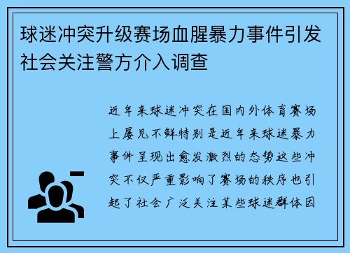 球迷冲突升级赛场血腥暴力事件引发社会关注警方介入调查
