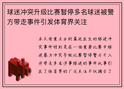 球迷冲突升级比赛暂停多名球迷被警方带走事件引发体育界关注